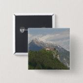 SLOVENIË, GORENJSKA, geblazen: Bled Castle & 2 Vierkante Button 5,1 Cm (Voorkant /achterkant)