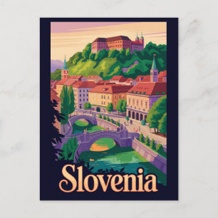 Slovenië Ljubljana Brug Illustratie Reis Kunst Briefkaart