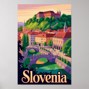 Slovenië Ljubljana Brug Illustratie Reis Kunst Poster