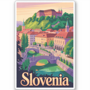 Slovenië Ljubljana Brug Illustratie Reis Kunst Sticker