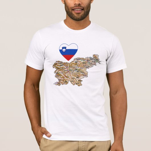 Slovenië — Vlaggenkop en kaart T-Shirt (Voorkant)