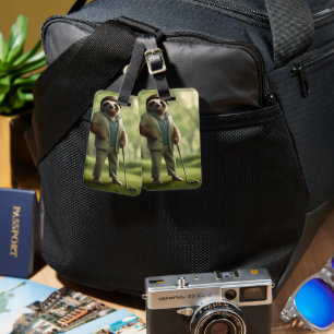 "Slow and Steady: een luiaard gekleed voor golf Bagagelabel