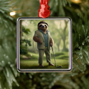 "Slow and Steady: een luiaard gekleed voor golf Metalen Ornament