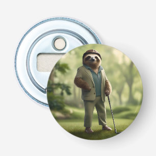 Slow and Steady: Een luiaard is gekleed voor golf Button Flesopener