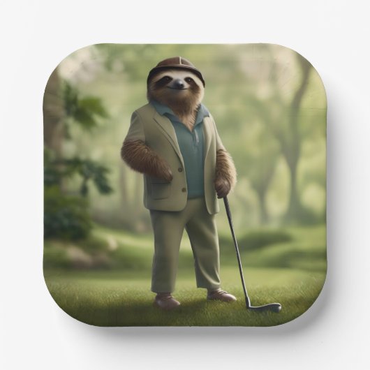 Slow and Steady: Een luiaard is gekleed voor golf Papieren Bordje (Voorkant)