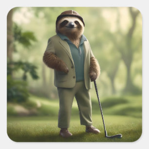 Slow and Steady: Een luiaard is gekleed voor golf Vierkante Sticker