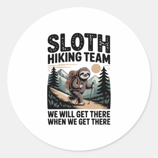 Slow and Steady Sloth Hiking Team Ronde Sticker (Voorkant)