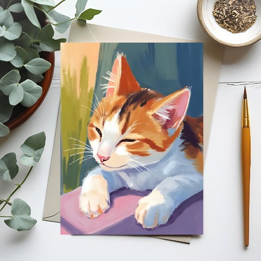Slow Blinks | Cat Kitten Watercolor Pet Painting Briefkaart