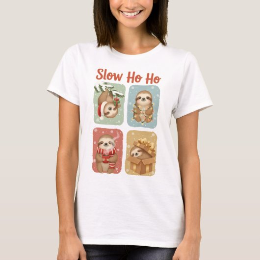 Slow Ho Ho Funny Sloth Design T-shirt (Voorkant)