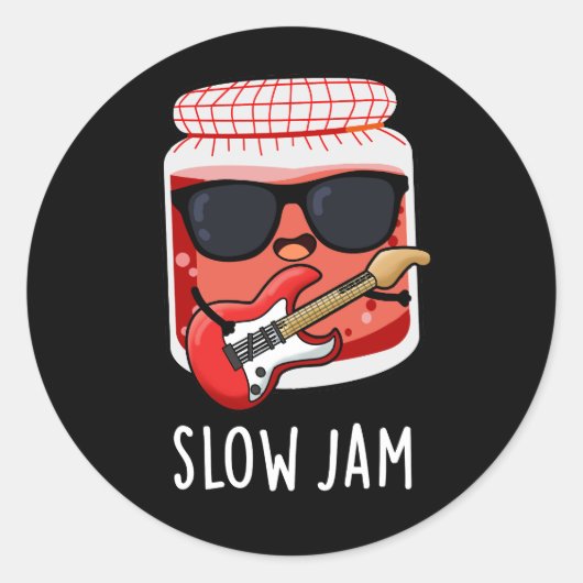 Slow Jam Funny Food Pun Dark BG Ronde Sticker (Voorkant)