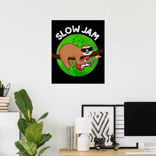 Slow Jam Funny Music Animal Pun Dark BG Poster (Thuiskantoor)