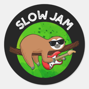 Slow Jam Funny Music Animal Pun Dark BG Ronde Sticker