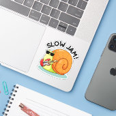 Slow Jam Funny Music Animal Pun Sticker (Laptop met iPhone)