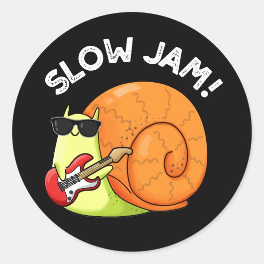 Slow Jam Funny Music Snail Pun Dark BG Ronde Sticker (Voorkant)