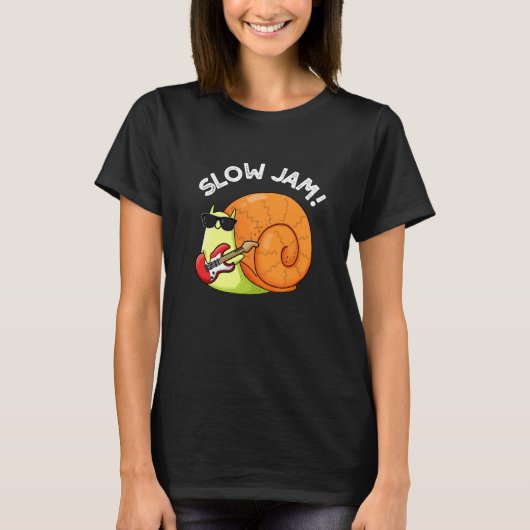 Slow Jam Funny Music Snail Pun Dark BG T-shirt (Voorkant)