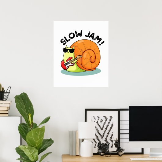 Slow Jam Funny Music Snail Pun Poster (Thuiskantoor)