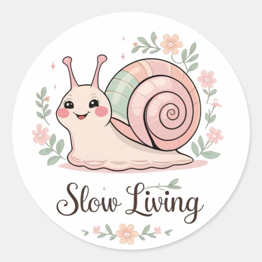 Slow Living | Pastel Snail Floral  Ronde Sticker (Voorkant)