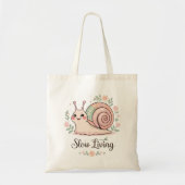 Slow Living | Pastel Snail with Floral Border  Tote Bag (Voorkant)