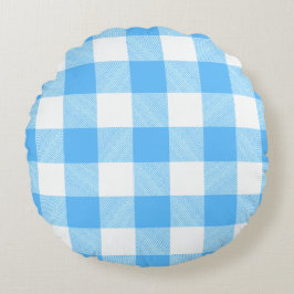 Slow-Living Summer Sky Check Rond Kussen