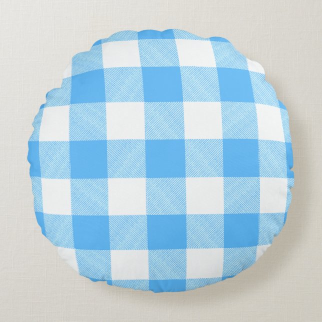 Slow-Living Summer Sky Check Rond Kussen (Voorkant)