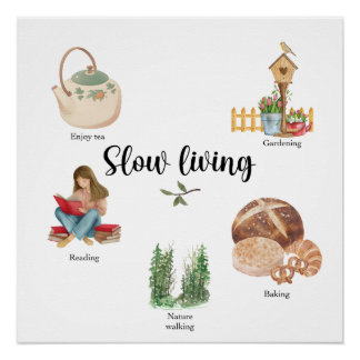 Slow Living Watercolor Illustration – Cozy Cotage  Perfect Poster