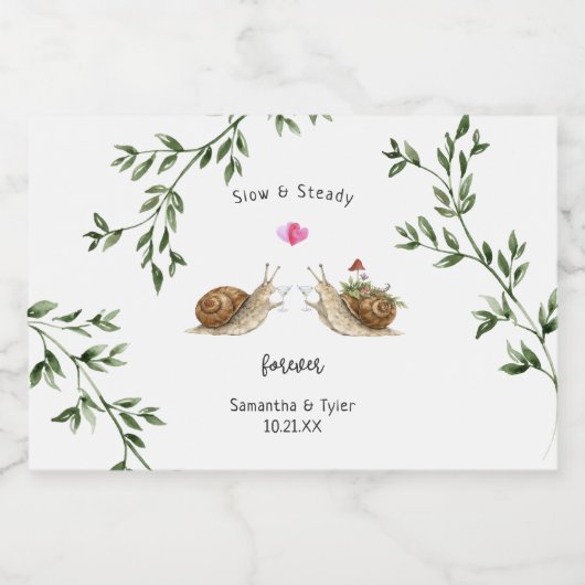 Slow & Steady Snail Wedding Favor Likeurfles Etiket (Enkel label)