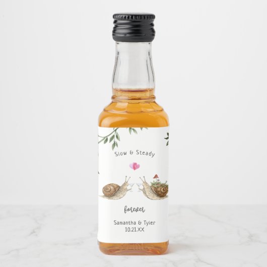 Slow & Steady Snail Wedding Favor Likeurfles Etiket (Voorkant)