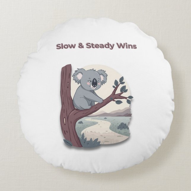 **"Slow & Steady Wins – Motivational Cute Koala "* Rond Kussen (Voorkant)