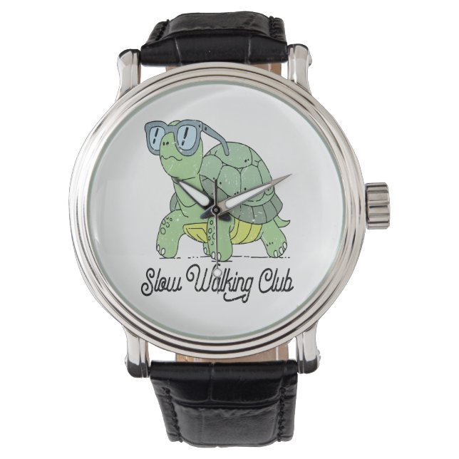 Slow Walking Club Schattige Funny Turtle Horloge (Voorkant)