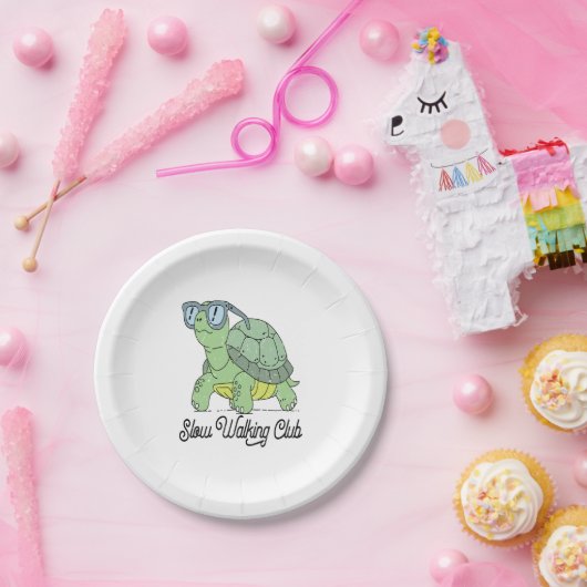 Slow Walking Club Schattige Funny Turtle Papieren Bordje (Feest)
