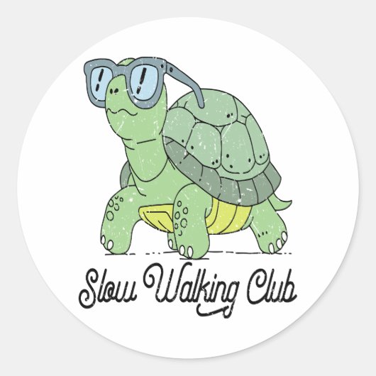 Slow Walking Club Schattige Funny Turtle Ronde Sticker (Voorkant)