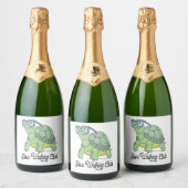 Slow Walking Club Schattige Funny Turtle Sparkling Wijnetiket (Flessen)