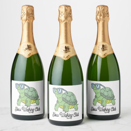 Slow Walking Club Schattige Funny Turtle Sparkling Wijnetiket (Flessen)