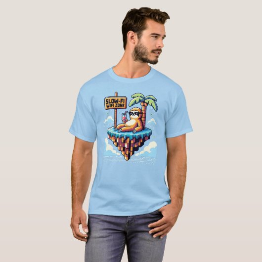 Slow WiFi Zone - Funny Pixel Art Sloth Vakantie T-shirt (Voorkant volledig)