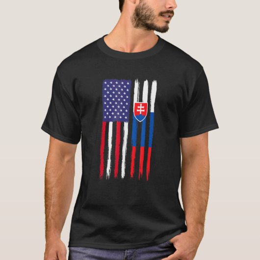 Slowaaks Roots Half Amerikaanse vlag Patriottisch  T-shirt (Voorkant)