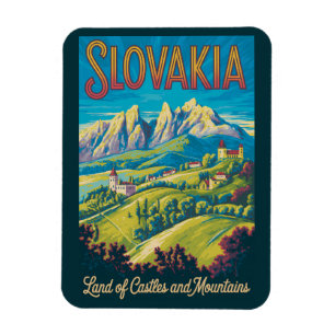 Slowakije Skyline Illustratie Reis Kunst Vintage Magneet