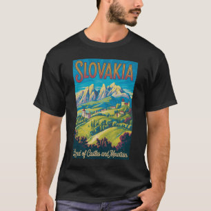 Slowakije Skyline Illustratie Reis Kunst Vintage T-shirt