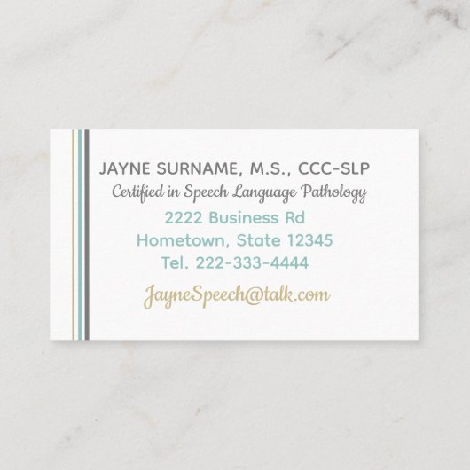 SLP-kaarten! Speech Therapy Visitekaartjes (Achterkant)