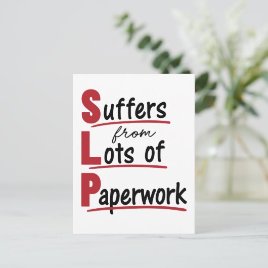 SLP lijdt onder veel papierwerkspraaktherapie Briefkaart (Staand voorkant)