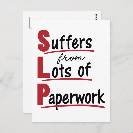 SLP lijdt onder veel papierwerkspraaktherapie Briefkaart (Voorkant / Achterkant)