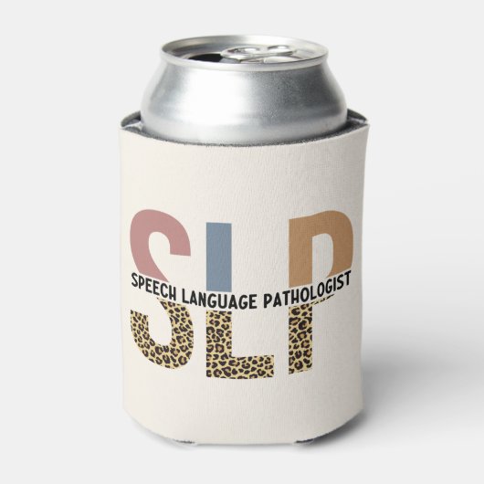 SLP Speech Patholoog Leopard Print Typografie Blikjeskoeler (Blikje Voorkant)