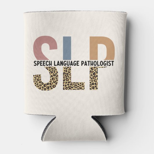 SLP Speech Patholoog Leopard Print Typografie Blikjeskoeler (Voorkant)