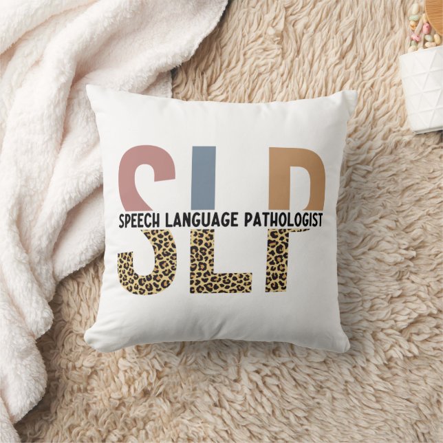 SLP Speech Patholoog Leopard Print Typografie Kussen (Deken)