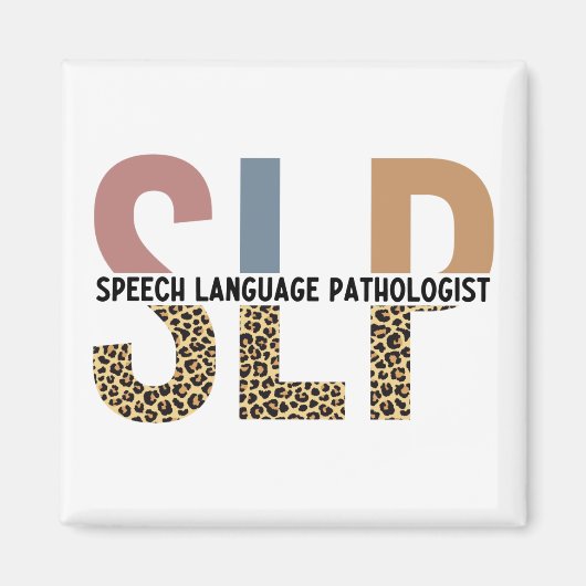 SLP Speech Patholoog Leopard Print Typografie Magneet (Voorkant)