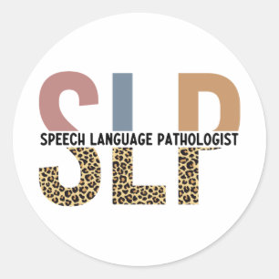SLP Speech Patholoog Leopard Print Typografie Ronde Sticker