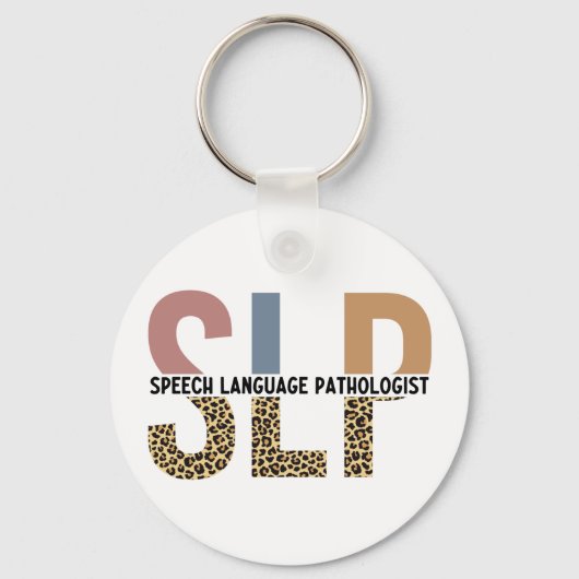 SLP Speech Patholoog Leopard Print Typografie Sleutelhanger (Voorkant)