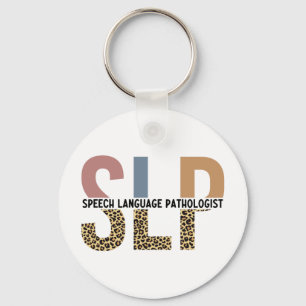 SLP Speech Patholoog Leopard Print Typografie Sleutelhanger