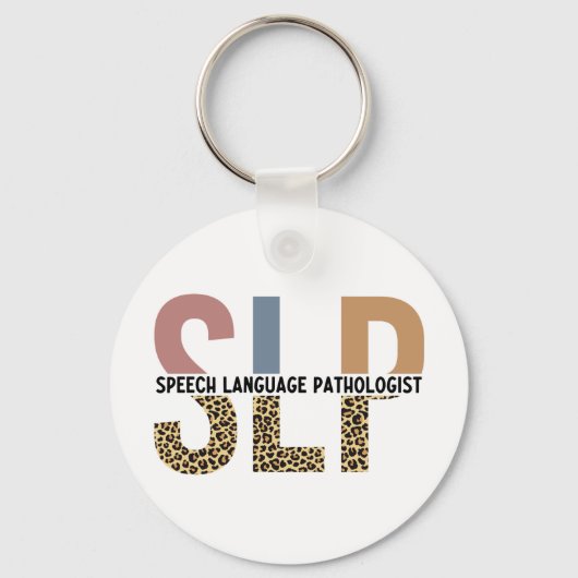 SLP Speech Patholoog Leopard Print Typografie Sleutelhanger (Voorkant)