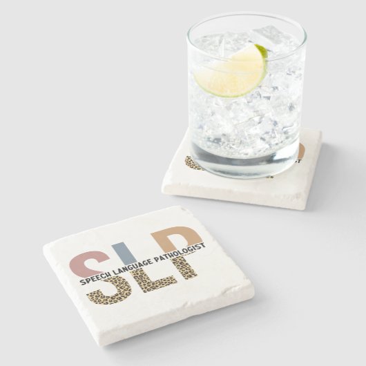 SLP Speech Patholoog Leopard Print Typografie Stenen Onderzetter (Zijkant)