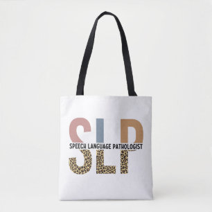 SLP Speech Patholoog Leopard Print Typografie Tote Bag